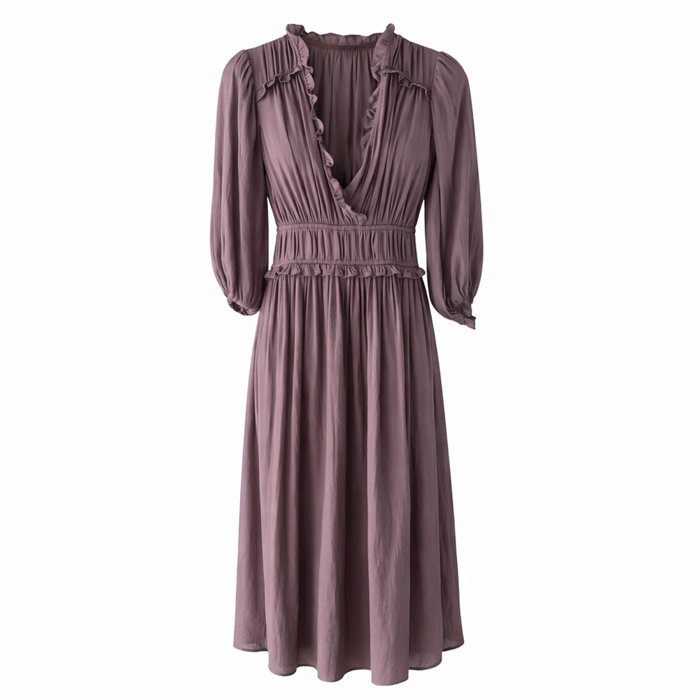 Current Air Anthropologie Mauve Ruffled Midi Dress Romantic Boho XXS